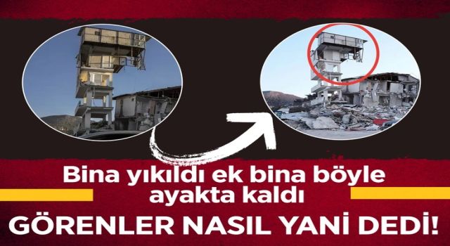 Bina yıkıldı ek bina böyle ayakta kaldı