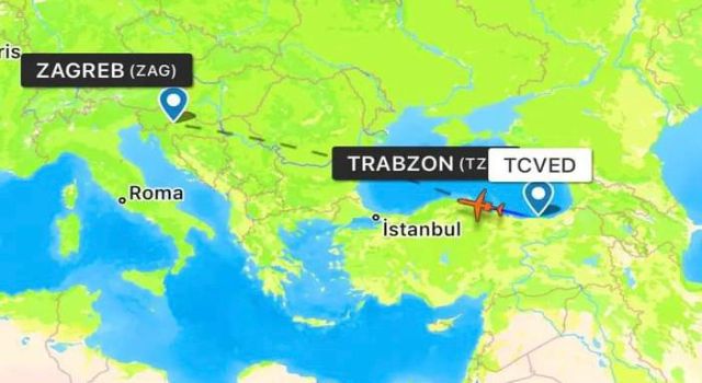 Trabzon’dan Zagreb’e giden özel uçak heyecan yarattı