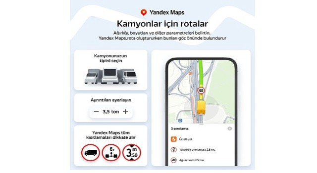 Yandex Maps, Kamyonlara Özel Navigasyon Özelliğini Türkiye'de Kullanıma Sundu